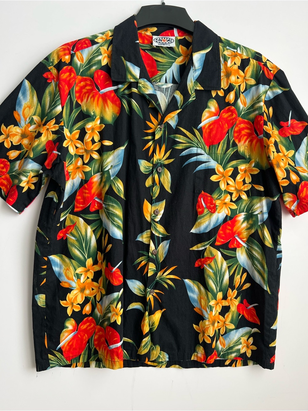 Pacific Legend Men Black Hawaiian Tropical Floral Print Short Sleeve 2XL Shirt